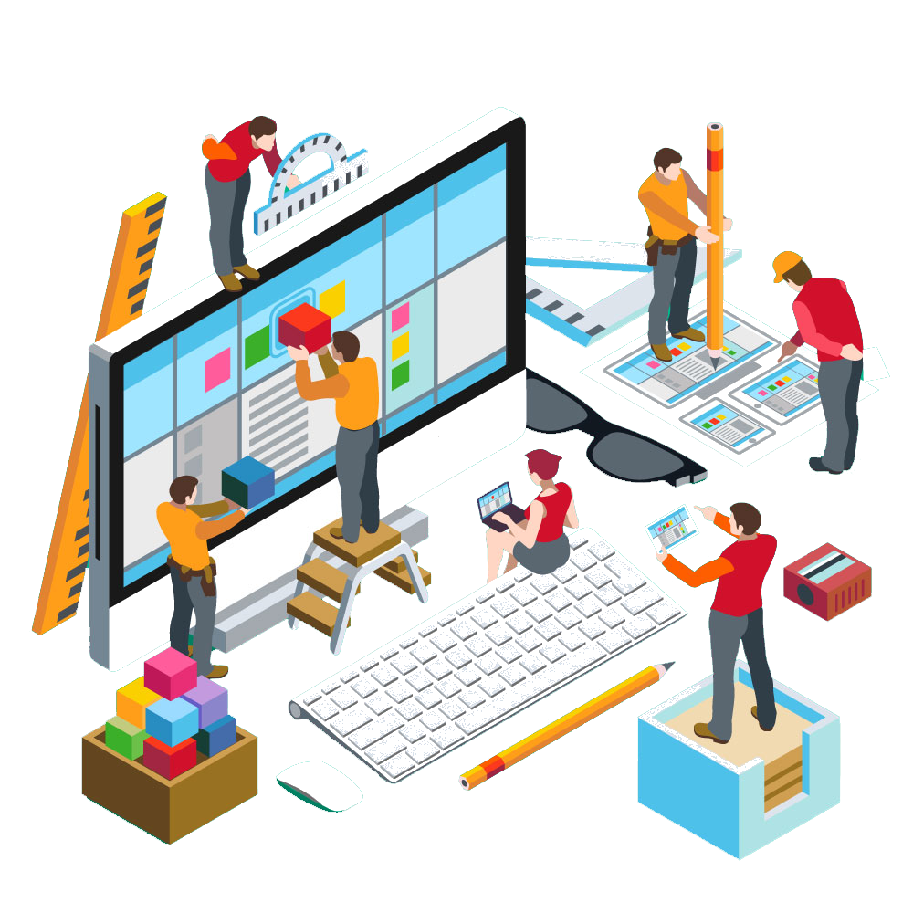 Illustration of a team building software on a large desktop screen